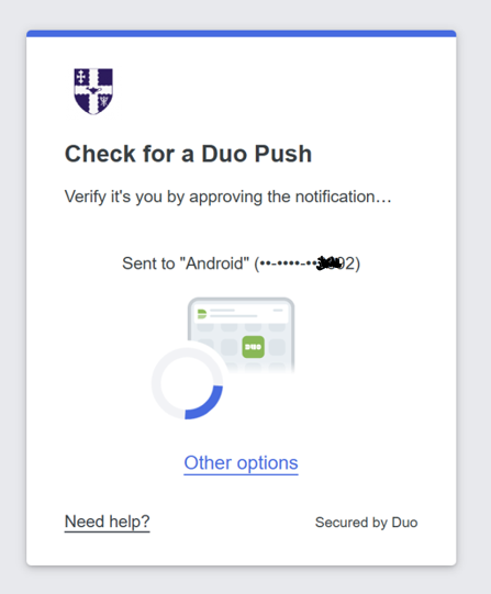 Prompt screen to check Duo Push sent to mobile number